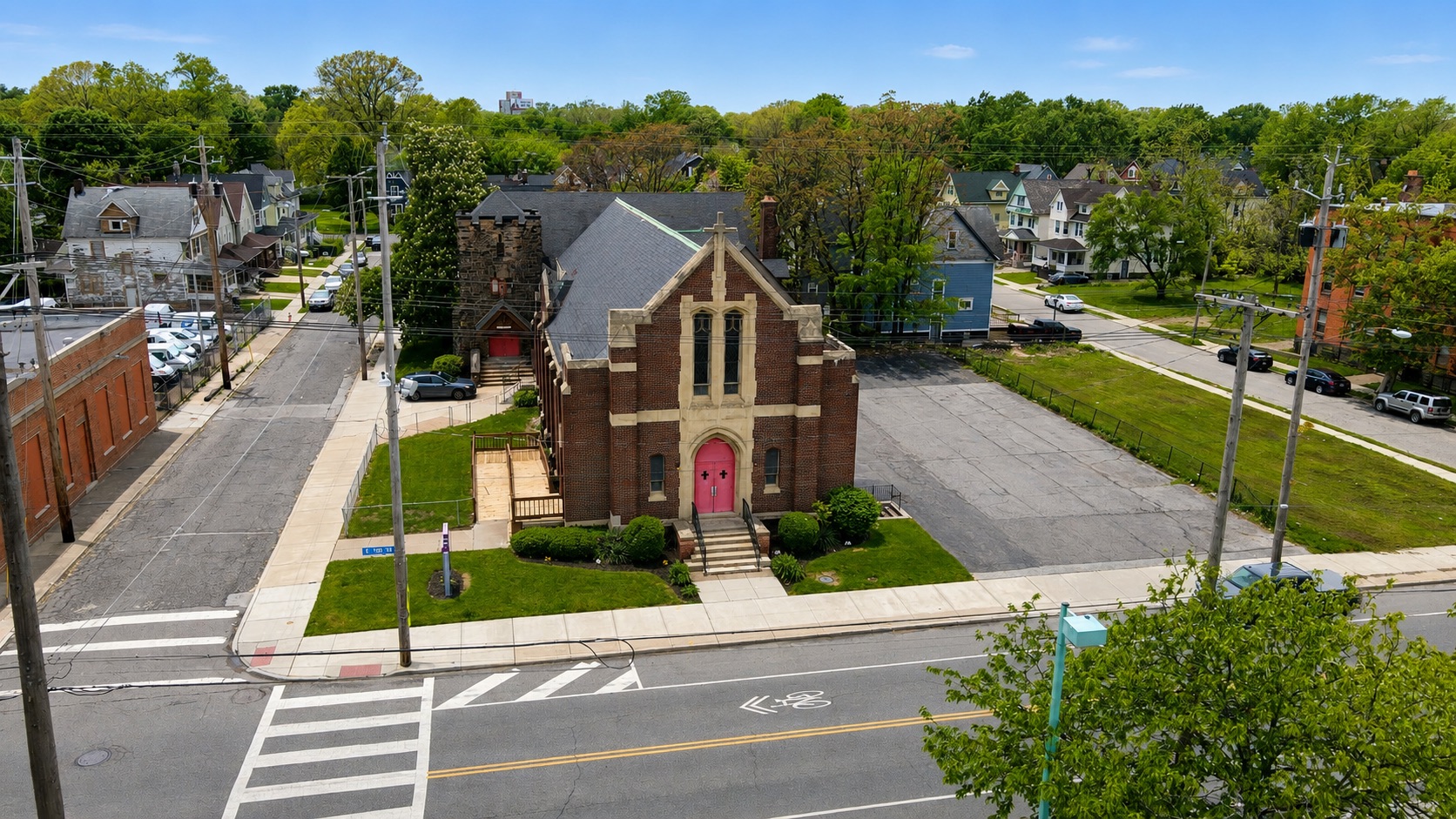 Pilgrim Church of Christ aerial drone view
